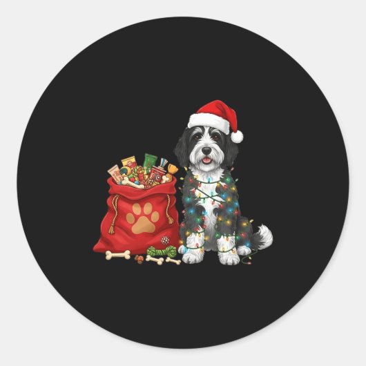 Sticker Rond Happy Sheepadoodle Christmas Lights Dog Mom Sheepa (Devant)