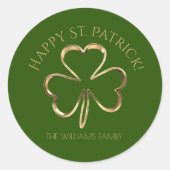 Sticker Rond Happy St. Patrick Green et Gold Shamrock Clover (Devant)