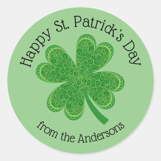 Sticker Rond Happy St Patrick's Day 4 Clover feuille (Devant)