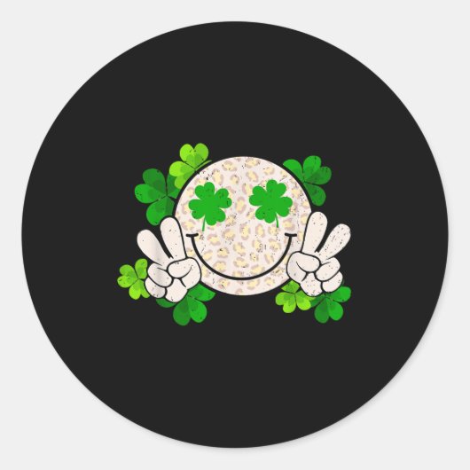 Sticker Rond Happy St Patrick's Day Leopard Smile Face Irish Sh (Devant)