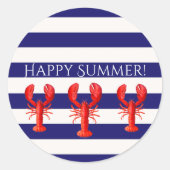 Sticker Rond Happy Summer bleu rayures rouges homards (Devant)