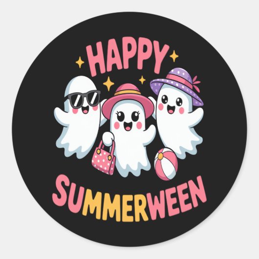Sticker Rond Happy Summerween été Halloween drôle (Devant)