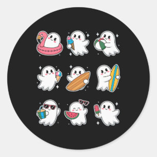 Sticker Rond Happy Summerween été Halloween Fantôme femmes garç