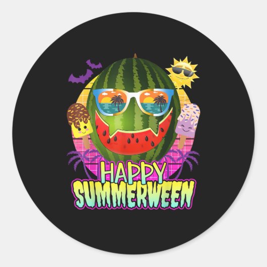 Sticker Rond Happy Summerween Watermelon Jack-o'-lantern été (Devant)