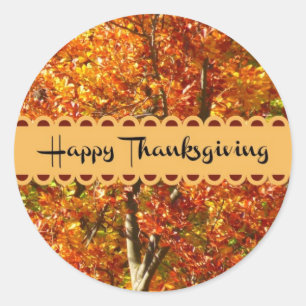 Sticker Rond Happy Thanksgiving, Autumn Colors,