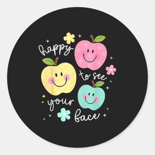 Sticker Rond Happy To See Your Face Groovy Apple Smile Face Tea (Devant)