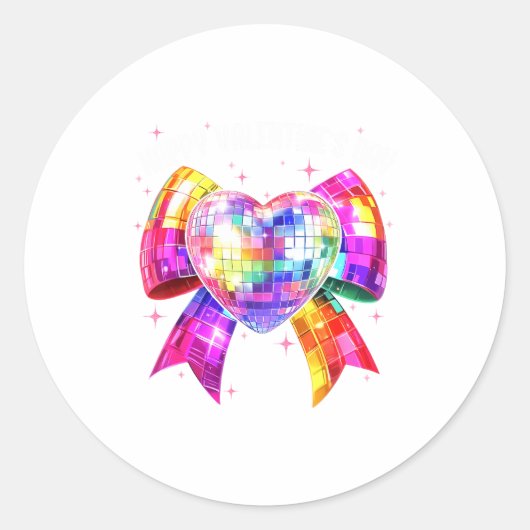 Sticker Rond Happy Valentine's Day Coquette Disco Ball Heart Gi (Devant)