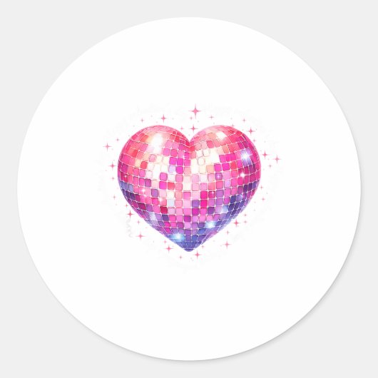 Sticker Rond Happy Valentine's Day Coquette Nk Disco Ball Heart (Devant)