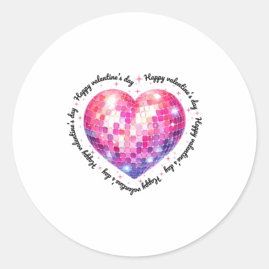 Sticker Rond Happy Valentine's Day Coquette Nk Disco Ball Heart (Devant)
