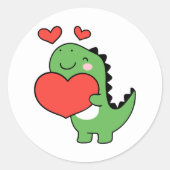 Sticker Rond Happy Valentines Day Cute Dinosaur Red Heart (Devant)