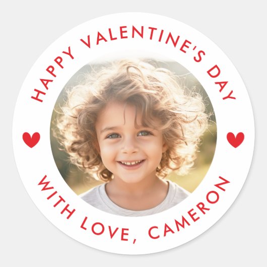Sticker Rond Happy Valentines day cute hearts red white (Devant)