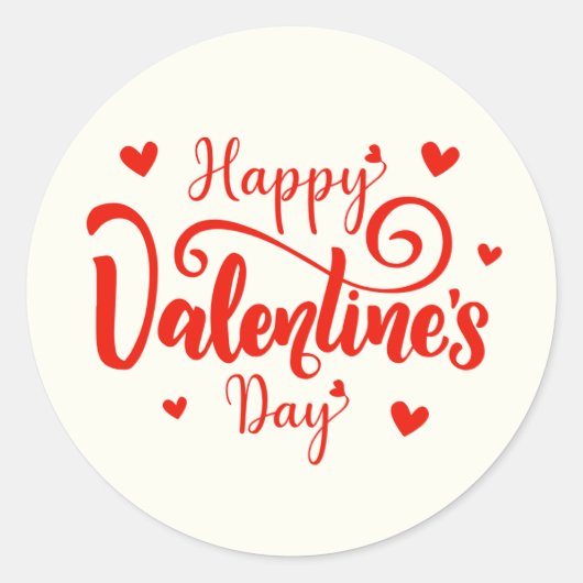 Sticker Rond Happy Valentine's Day Elegant Script Pink Hearts (Devant)