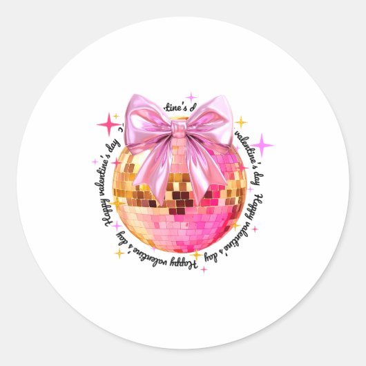 Sticker Rond Happy Valentine's Day Funny Coquette Disco Ball Gi (Devant)