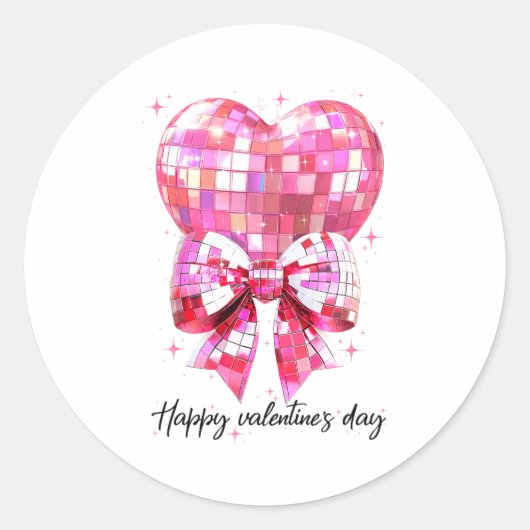 Sticker Rond Happy Valentine's Day Funny Coquette Disco Ball He (Devant)