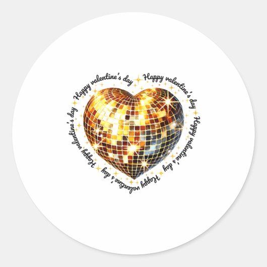 Sticker Rond Happy Valentine's Day Funny Gold Coquette Disco Ba (Devant)