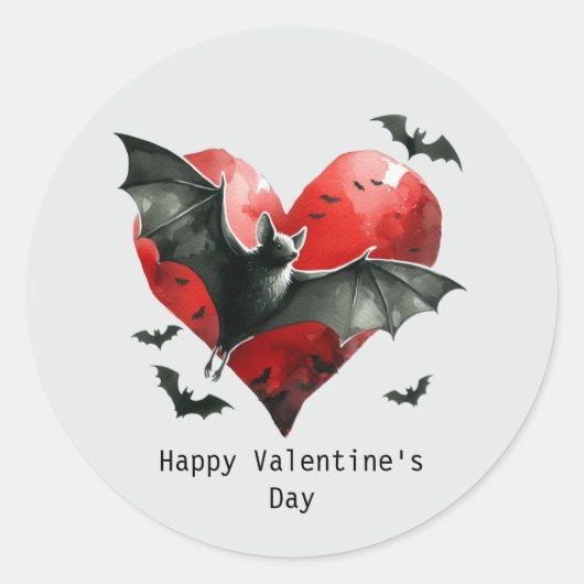 Sticker Rond Happy Valentine's Day Gothic bat (Devant)