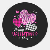 Sticker Rond Happy Valentine's Day Leopard And Plaid Hearts Gir (Devant)