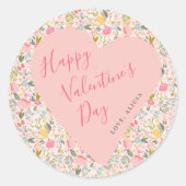 Sticker Rond Happy Valentines Day pink heart floral (Devant)