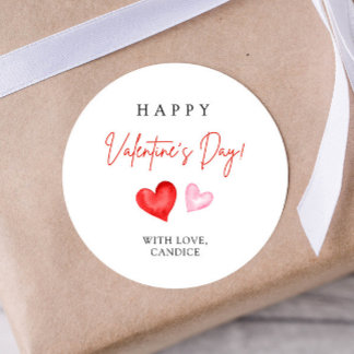 Sticker Rond Happy Valentine's Day Pink & Red Hearts