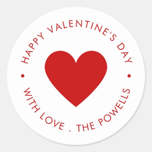 Sticker Rond Happy Valentine's Day Red Heart  (Devant)