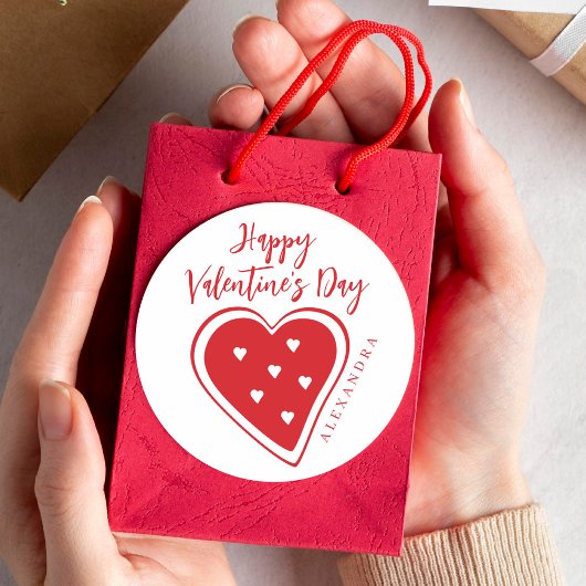 Sticker Rond Happy Valentines Day red heart modern script
