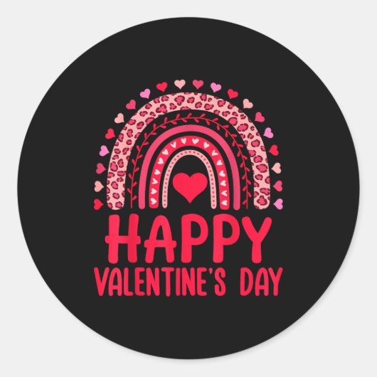 Sticker Rond Happy Valentines Day Red Hearts Rainbow Leopard Wo (Devant)