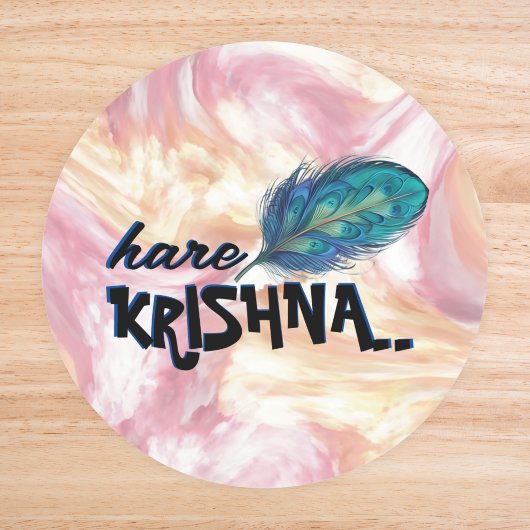 Sticker Rond "Hare Krishna" Peacock Feather Hindu