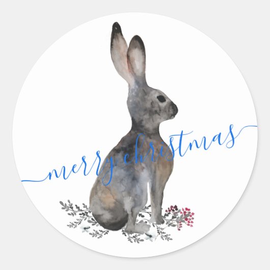 Sticker Rond Hare Rabbit Joyeux Noël (Devant)