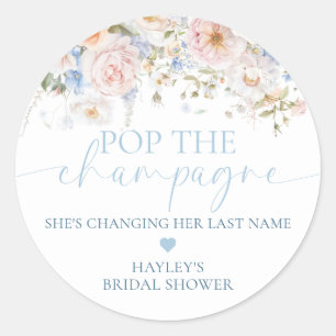Sticker Rond Hargrove Fleurs Bleues Pop The Champagne Shower