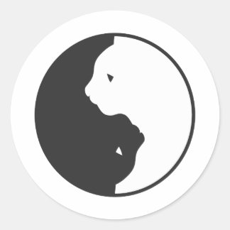 Sticker Rond Harmonie du chat blanc et noir - Choisissez la cou