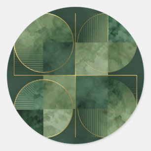 Sticker Rond Harmonie Géométrique d'Or Émeraude