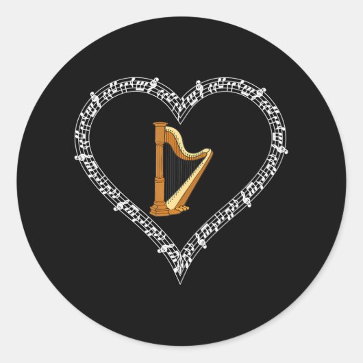 Sticker Rond Harp Music Player Notes musicales Love Heart (Devant)