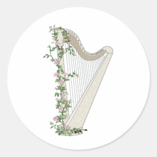 Sticker Rond Harpe avec Rose