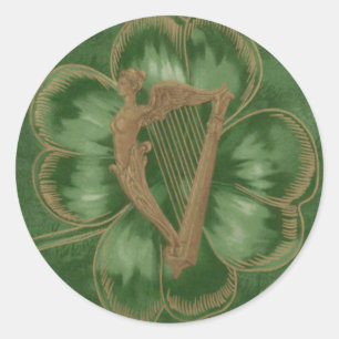 Sticker Rond Harpe d'Érin Trèfle à quatre feuilles Vert