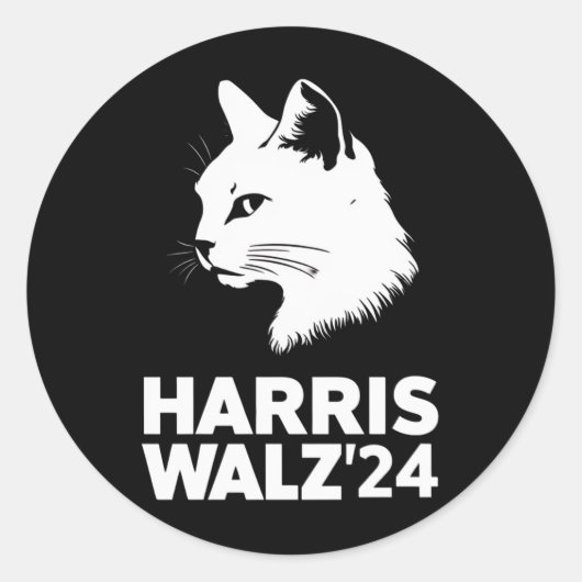 Sticker Rond Harris Waltz 2024 Election Funny Cat Kamala Tim (Devant)