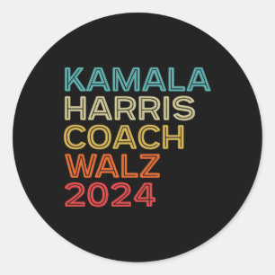 Sticker Rond Harris Waltz 2024 Kamala Harris Coach W 2024 Retro