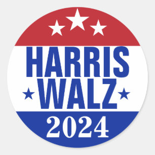 Sticker Rond Harris Walz 2024 Campagne Rouge Bleu