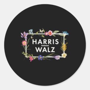 Sticker Rond Harris Walz 2024 Floral Flowers Harris Waltz 2024
