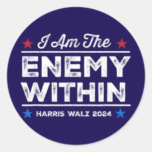 Sticker Rond Harris Walz 2024 Je suis l'ennemi dans le bleu