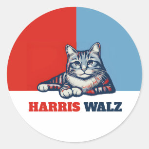Sticker Rond Harris Walz 2024 Manifestement Chat