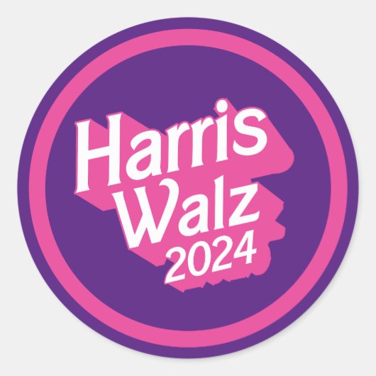 Sticker Rond Harris Walz 2024 Pink (Devant)