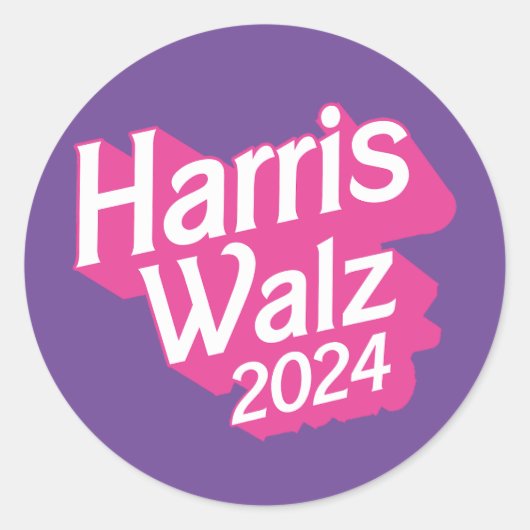 Sticker Rond Harris Walz 2024 Pink (Devant)