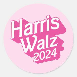 Sticker Rond Harris Walz 2024 Pink