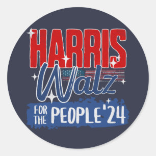 Sticker Rond Harris Walz 2024 Pour le Peuple Élection Démocrate
