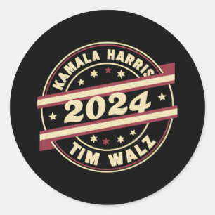 Sticker Rond Harris Walz 2024 pour le Président Patriotique Kam