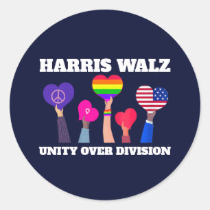 Sticker Rond Harris Walz Unité de division LGBTQ Bleu foncé