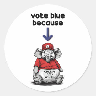 Sticker Rond Harris/Walz, vote bleu, éléphant bizarre, élection