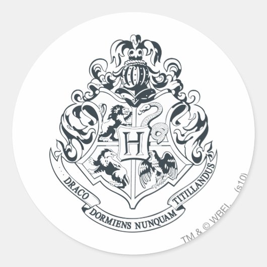 Sticker Rond Harry Potter | Cimier de Poudlard - noir et blanc (Devant)