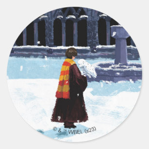 Sticker Rond HARRY POTTER™ et Hedwig dans la cour de HOGWARTS™