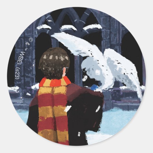 Sticker Rond HARRY POTTER™ & Hedwig dans la neige (Devant)
